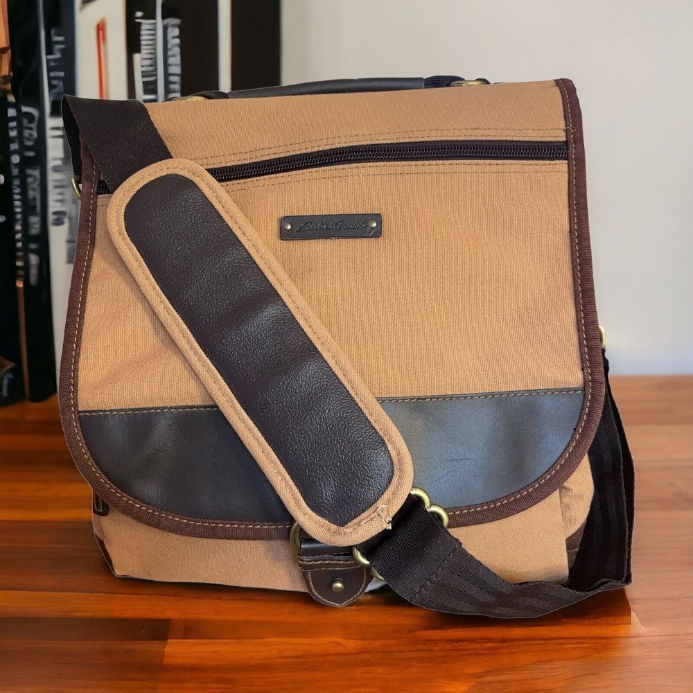 Eddie Bauer Tan and Brown Messenger Bag